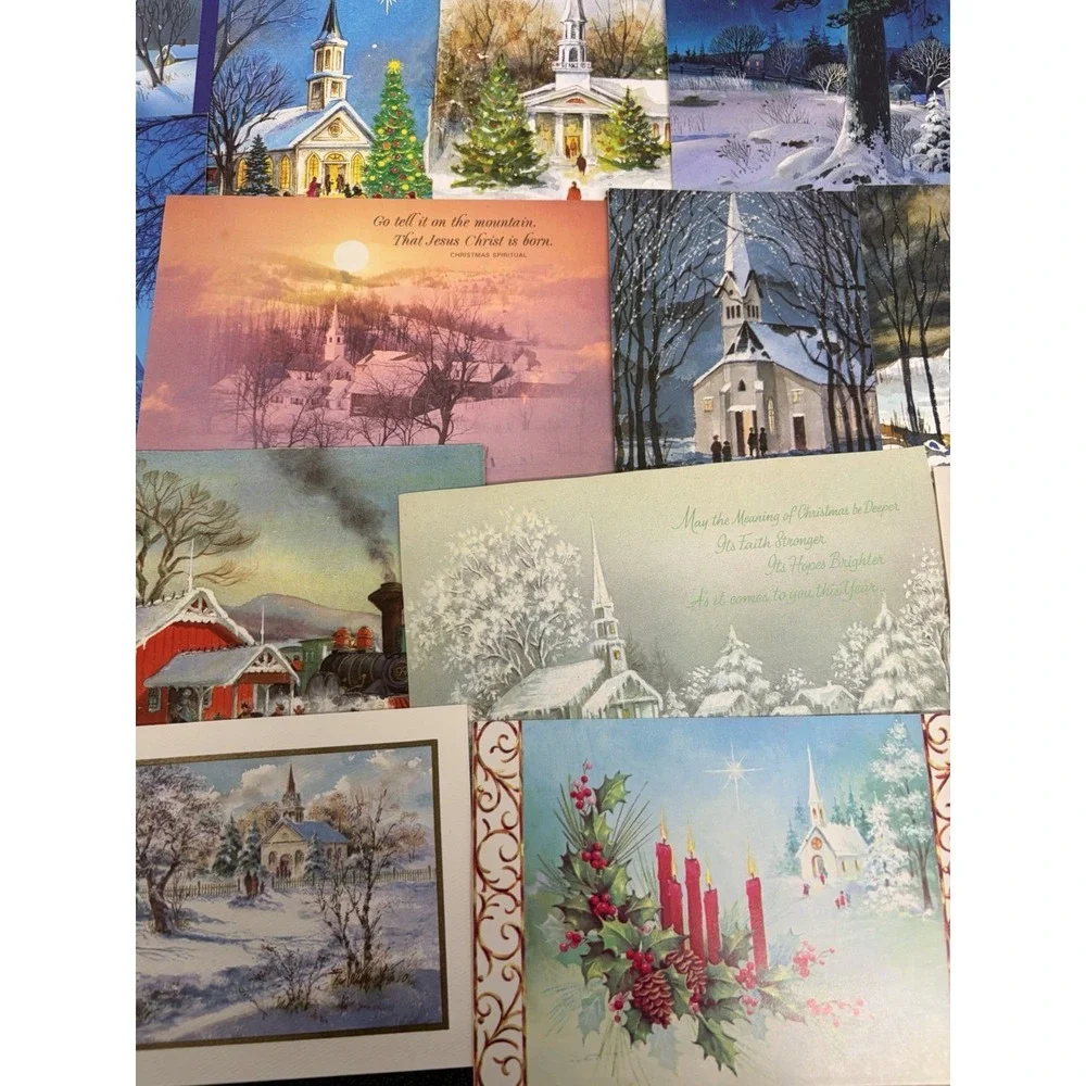 Vintage Christmas Cards Fronts ONLY Churches Cathedrals Scrapbooking Crafts 50+